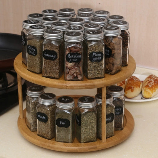 2-Tier Round Bamboo Turntable Cabinet Organizer - 360° Rotating Spice Rack and Kitchen Countertop Storage