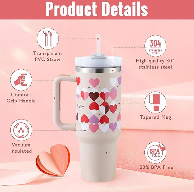40 Oz Insulated Tumbler with Handle and Straw - Stainless Steel Leak-Proof Travel Mug