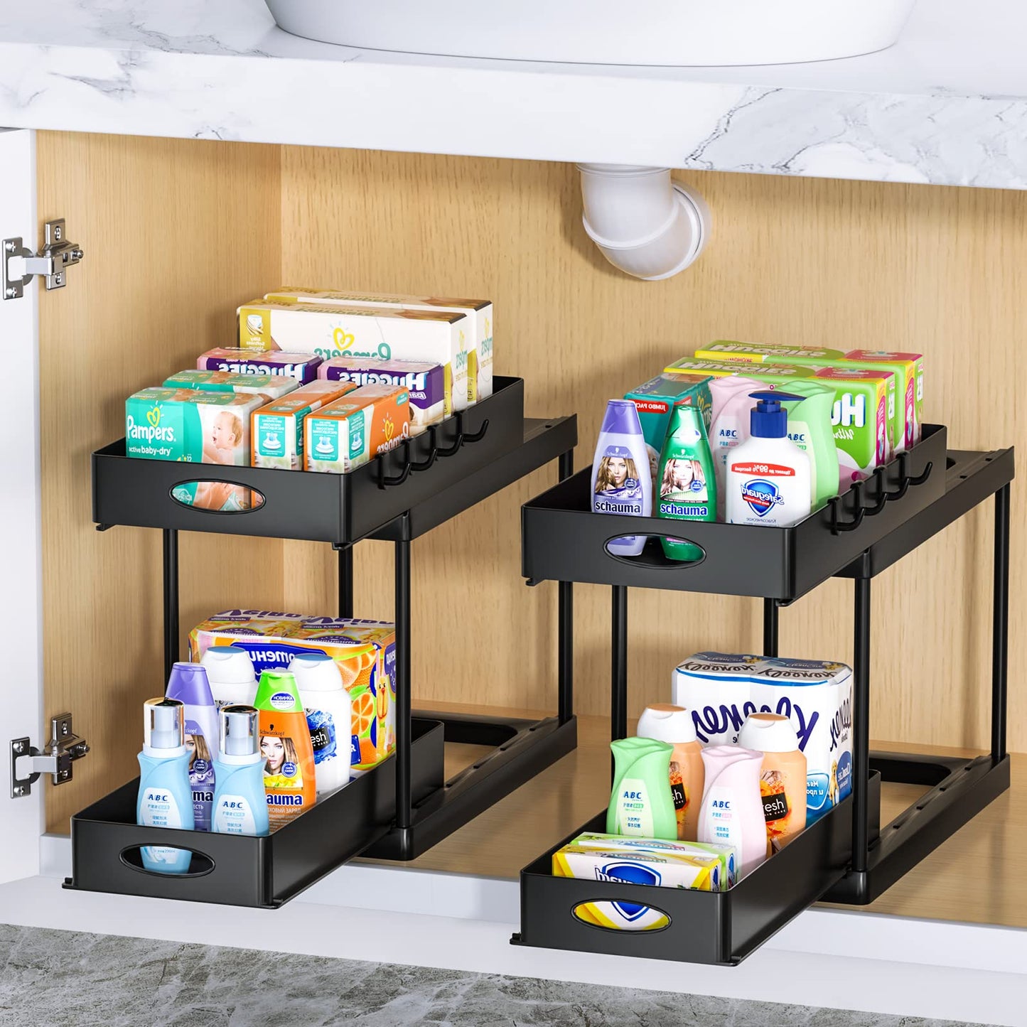 Dual Sliding Under Sink Organizer – Adjustable Cabinet Storage Rack for Kitchen & Bathroom